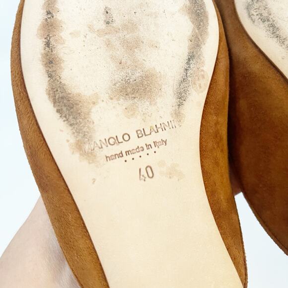 Manolo Blahnik Maysale Camel Suede Buckle Pointed Toe Flat Slide Mules IT 40 - Picture 11 of 11
